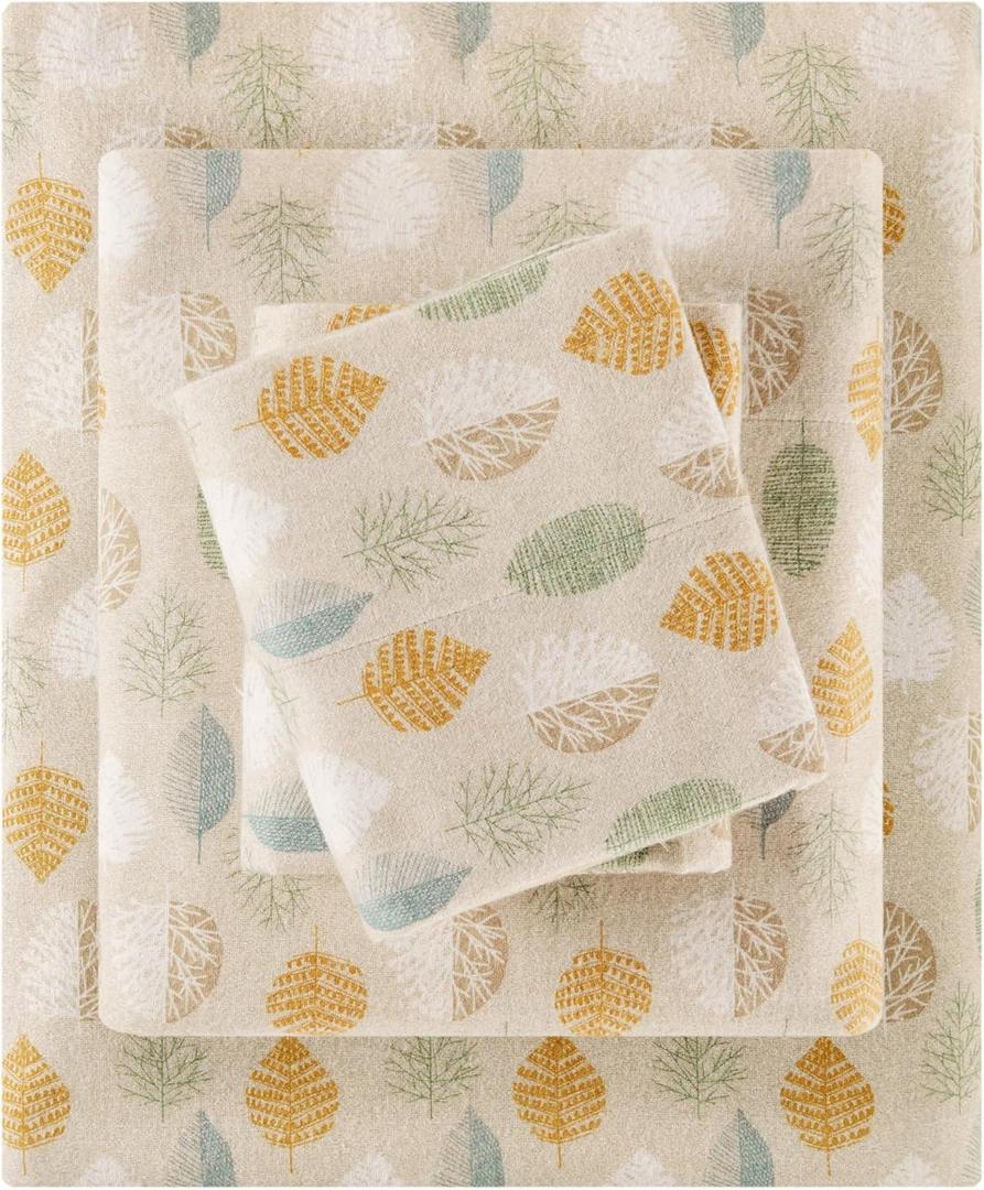 True North by Sleep Philosophy Cozy Flannel Warm 100% Cotton Sheet - Novelty Print Animals Stars Cute Ultra Soft Cold Weather Bedding Set, King, Multi Leaves 4 Piece True North by Sleep Philosophy Cozy Flannel Warm 100% Cotton Sheet - Novelty Print Animals Stars Cute Ultra Soft Cold Weather Bedding Set, King, Multi Leaves 4 Piece