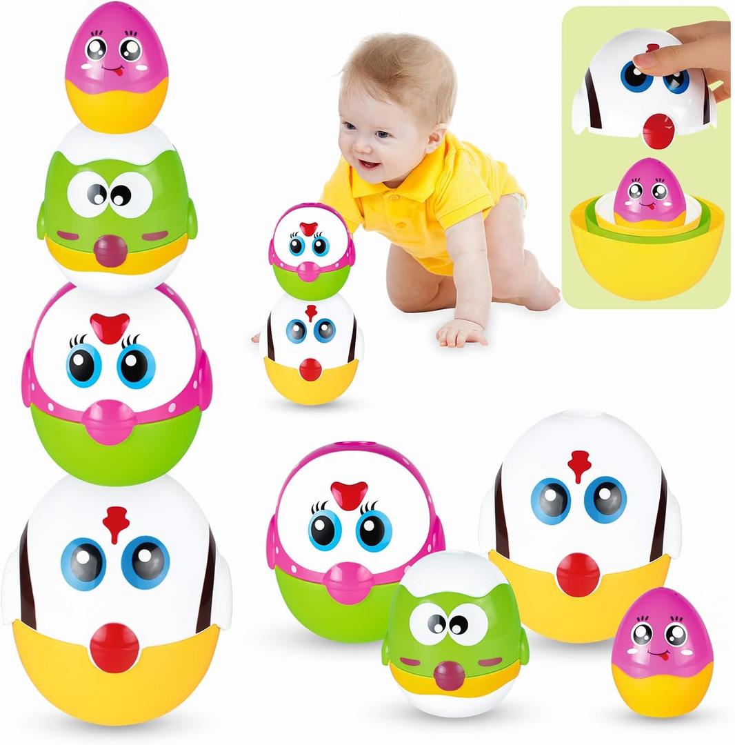 Easter Basket Stuffers for Toddlers Baby, 8Pcs Nesting & Stacking Easter Matching Eggs for 18 Months+ Boys Girls, Plastic Easter Eggs for Easter Egg Hunt