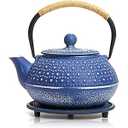 Juvale Cast Iron Teapot with Infuser - Blue, 27 oz (800 mL) - Stovetop Tea Kettle for Loose Leaf Tea - Includes Stainless Steel Infuser & Trivet