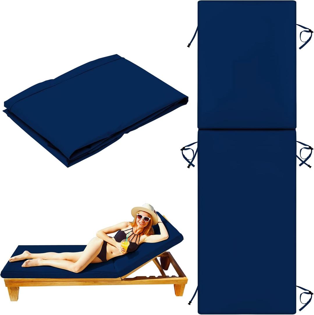 Outdoor Chaise Lounge Cushions Covers for Patio (Not Includes Cushion), Waterproof Chair Cushions Replacement Covers, Seat Cushions Slipcovers for Outdoor Furniture (Navy Blue, 72"x 22"x 3"-1Pcs)