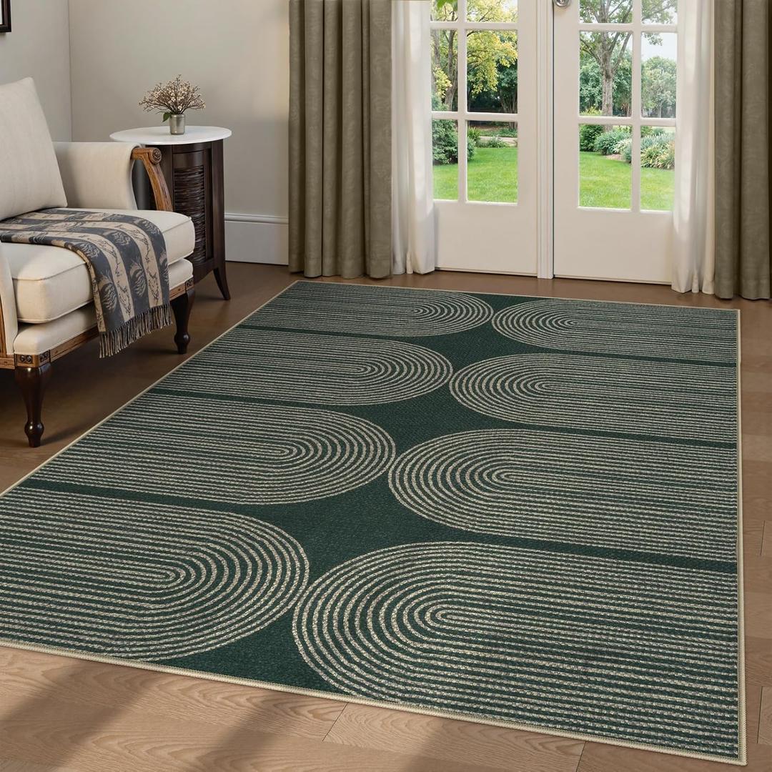LIVEBOX Modern Rainbow Easy Jute Rug, 5x7 Washable Area Rugs for Living Room Patio Farmhouse Indoor Outdoor Rug, Non Slip Neutral Floor Carpet for Office Backyard (5'x7', Green)