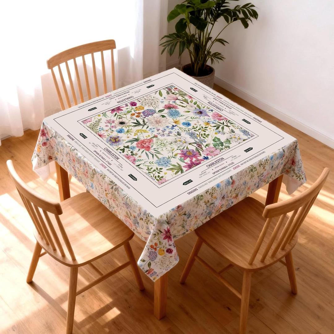 Moukeren Mahjong Tablecloth Chinoiserie Mahjong Mats Floral Card Table Cloth 55" x 55" Inch Square Tablecloth Game Table Cover with Game Rules for Beginners, Card, Board Tile Games(Floral)