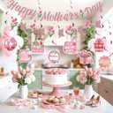 Happy Mother's Day Decorations, Mother's Day Banner Garland with Hanging Swirl Decorations, Pink Floral Mom Party Decor Set for Ceiling Home Party Backdrop Celebration