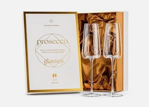 Crystal Prosecco and Champagne Cocktail Glasses | Set of 2 | Long Stemmed