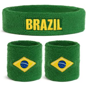 Suddora Country Headband & Wristbands Set (Includes 2 Wrist & 1 Head Sweatband), Highly Moisture Wicking (Brazil)