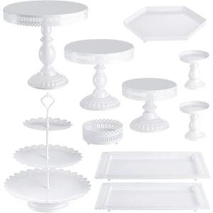 Hedume 10-Set Cake Stands, Metal Cupcake Stand Set with Multiple Combination Styles, Dessert Plate Cake Serving Tray Candy Fruit Display Tower for Wedding, Birthday Party, Anniversary, Baby Shower