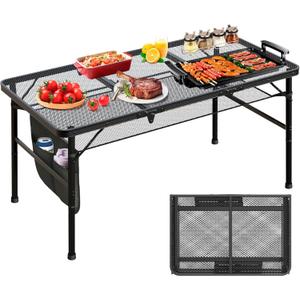 Portable Folding Grill Table for Outside, Height Adjustable & Lightweight Camping Table for Outdoor Camping, Garden, Dining, BBQ, Party, 4FT