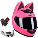 Cat Ear Motorcycle Helmet, Men and Women Cool Cute Cat Full Face Helmet, DOT Certification Standard, Suitable for All Seasons, Pink, M