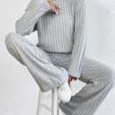 Women's Pajama Sets Turtleneck Long Sleeve 2 Piece Lounge Sets Ribbed Knit Sweater Sleepwear 2024 Pjs with Pockets (Gray, M)