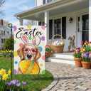 3 x CROWNED BEAUTY Easter Garden Flag Dog Bunny Ears Welcome 12x18 Inch Double Sided Small Seasonal Holiday Golden Retriever Decoration for Outdoor Lawn Yard