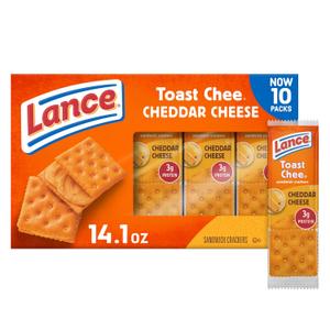 Lance Sandwich Crackers, ToastChee Cheddar, 10 Individually Wrapped Packs, 6 Sandwiches Each, BBD: 04/18/2026