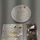 48PCS Happy Birthday Plates and Napkins Party Supplies, White and Gold Disposable Paper Plates and Napkins with Forks Tableware Set for Birthday Party Decorations 16 Guests