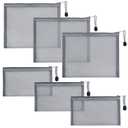 6 Pack Mesh Cosmetic Bags, Nylon Makeup Pouches with Zipper for Home Office Purse Diaper Bag (Grey)