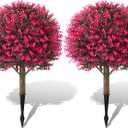 Faux Rose Boxwood Balls for Outdoor Planters Topiary Set of 2,UV Resistant Artificial Shrub Bushes Trees with Spike for Porch,Indoor,Garden