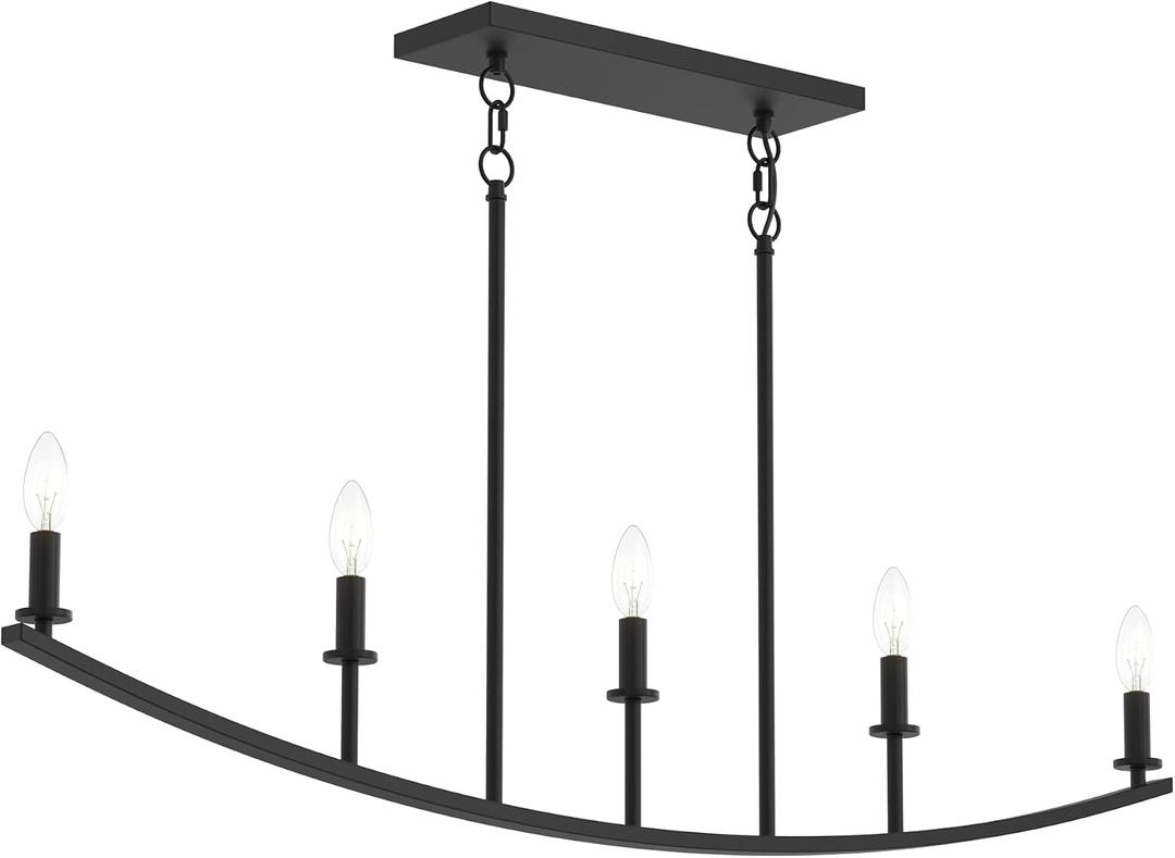 Progress Lighting Jheni 4.75 Inch 5-Light Chandelier, Transitional Ceiling Light, Matte Black (7 in. H x 44.5 in. L x 4.75 in. W), P400461-31M, Size: 45 Inches