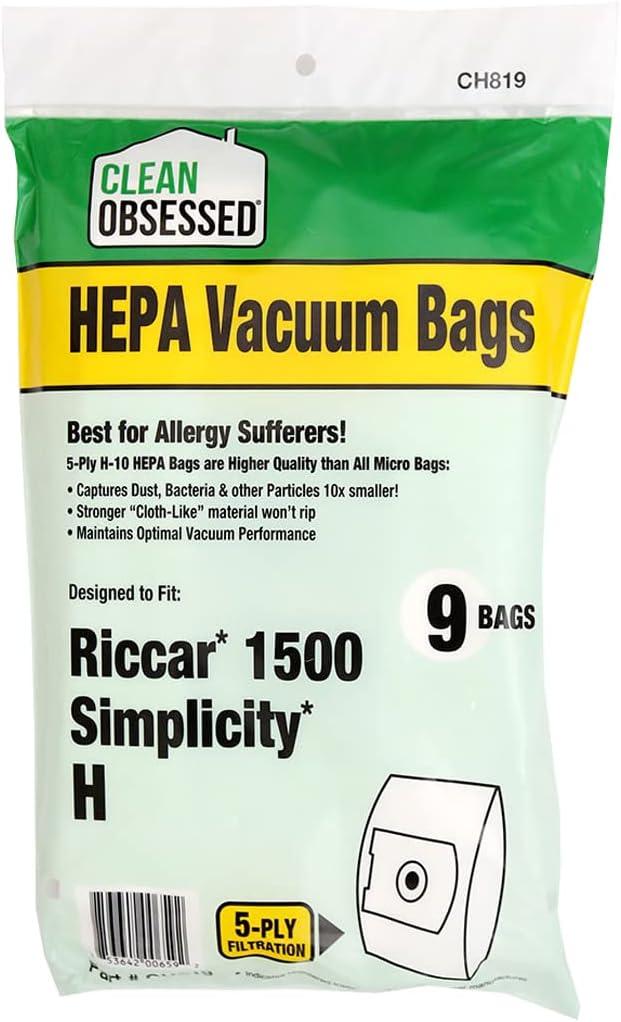 Clean Obsessed H-10 HEPA Bags Fits Riccar Model 1500 & Simplicity Type H (9 Bag Pack)