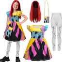 4PCS Kids Sally Costume Girls Christmas Sally Dress Wig Bag Tights Cosplay Accessories for Halloween (140)
