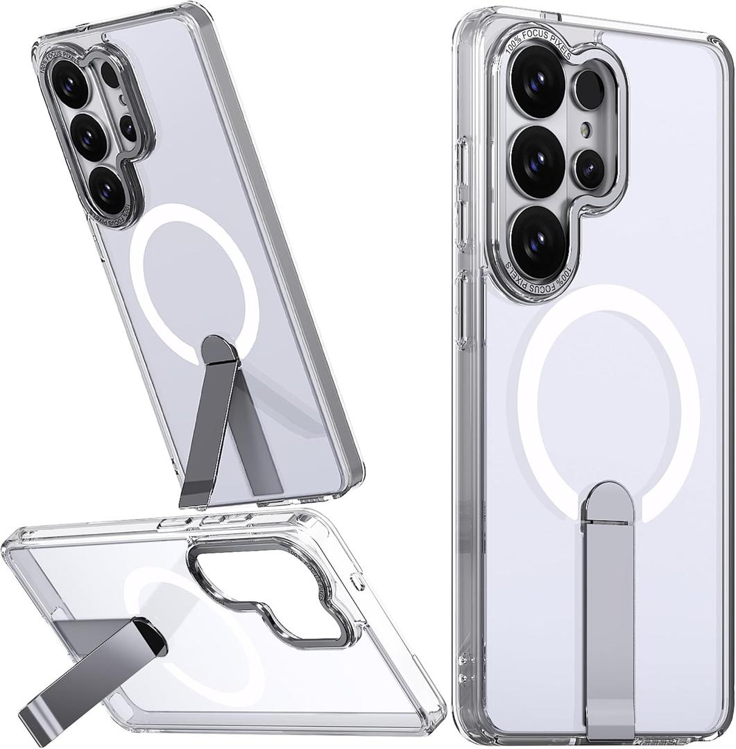 ACCREW Magnetic for Samsung Galaxy S26 Ultra Clear Case with Stand, Mag-Safe Case with Invisible Metal Kickstand, Military-Grade Protection, Shockproof Transparent Slim Fit S26 Ultra Clear Cover