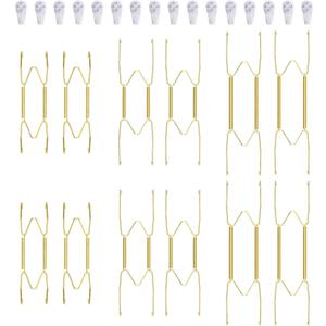 12 Piece Plate Hangers, 6/8/10 Inch Invisible Brass Wall Plate Hangers, Comes with 16 Piece Wall Hooks for Decorative Plates (Gold)