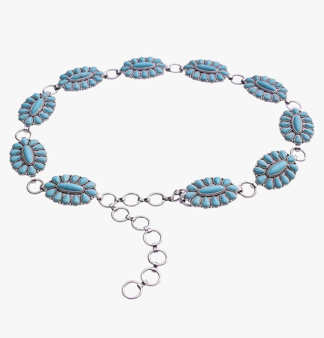 Western Turquoise flower Concho Chain Belt No.2