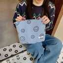 Cosmetic Bags for Women - 3PCs Corduroy Cosmetic Bag Aesthetic Women Handbags Purses Smile Dots Makeup Organizer Storage Makeup Bag Girls Case Bags (3Pcs blue)