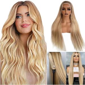 Highlights 13x4 Transparent Blonde Lace Wig Human Hair 4/12/613 Mixed Color Ombre Mediun to Brown with Honey Blonde Highlight Lace Front Human Hair Wigs Pre Plucked with Bleached Knots for White Women (20 Inch)