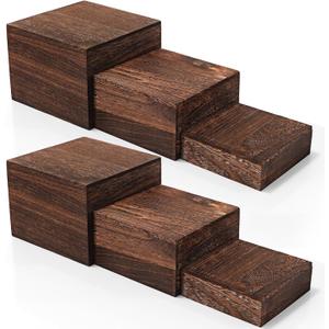 2 x Barydat 6 Pcs Wood Display Risers Rustic Cupcake Stand Food Risers for Buffet Table Wooden Stackable Display Stand Box for Catering Dessert Collectibles Jewelry Figures Show(Burnt Wood Color)