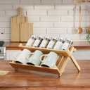 MUDEELA Bamboo Spice Rack Organizer for Cabinet, X-Shaped 2 Tier Spice Shelf Organization, Foldable Seasoning Organizer for Kitchen Counter