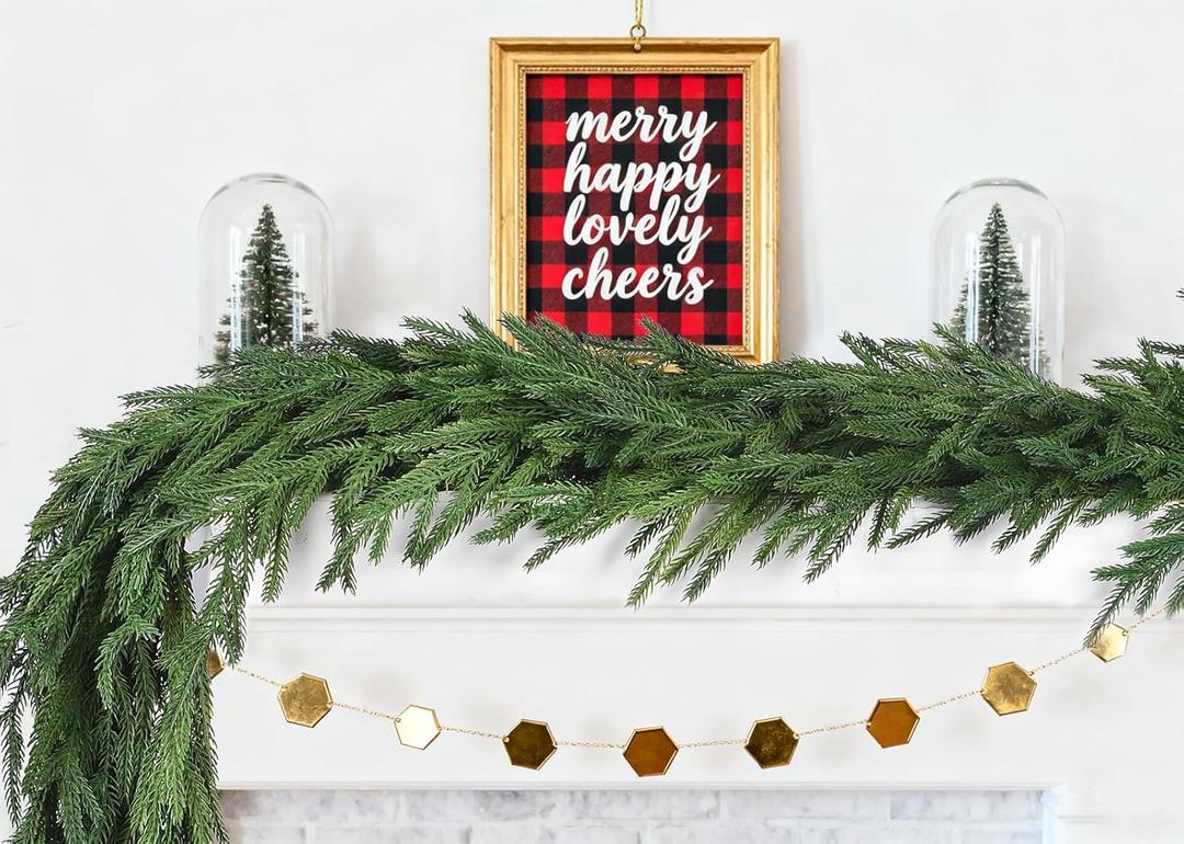 Lvydec Christmas Norfolk Pine Garlands, Real Touch Artificial Pine Garlands Greenery Faux Cedar Garland for Mantle Table Holiday Fireplace Winter Decor (Green, 6ft)