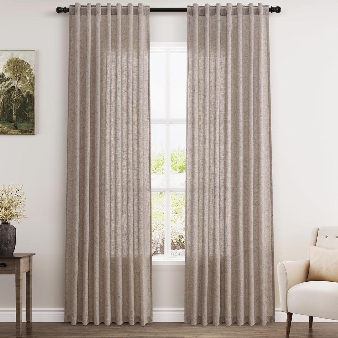 Taupe Linen Curtains 84 Inches Long for Bedroom Back Tab Light Filtering Privacy Semi Sheer Curtains Modern Farmhouse Decor Taupe Cotton Textured Curtain for Living Room 2 Panels Set 52x84 Inch