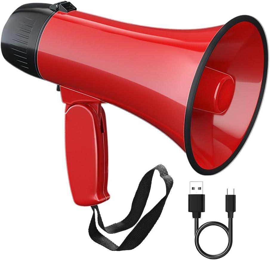 Megaphone Speaker Bullhorn Battery Powered 20W Portable Speaker Microphone System Battery Included Durable ABS Material Volume Control