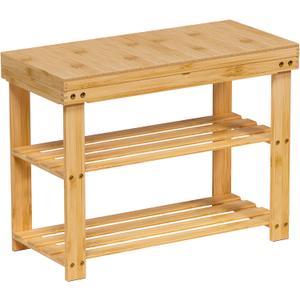 Zhuoyue Bamboo Shoe Rack Wood Bench with Storage Shelf for Entryway Small Space Organizer Indoor Outdoor Use (Beige)