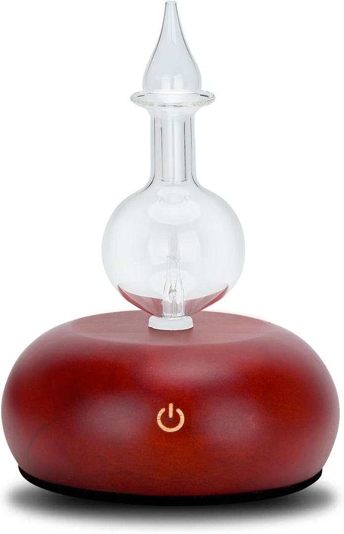 Vintage Pure Essential Oil Diffuser for Aromatherapy - 7-Color LED, Adjustable Mist, No Heat or Water Required, Ideal for Home, Bedroom, and Professional Use (Dark Wooden)