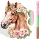 Pajean Horse Piata Decoration Cowgirl Western Piata with Stick Blindfold Photo Prop Gift Holder for Girls Kids Bridal Shower Birthday Baby Shower Horse Racing Party Decoration Supplies
