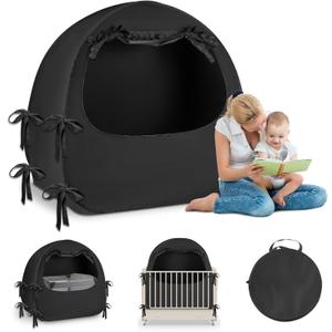 Crib Blackout Tent for Pack N Play, Pop Up Travel Crib Blackout Cover Canopy, Breathable Baby Sleep Pod with Safe Bottom Design, Blocks 70% Light