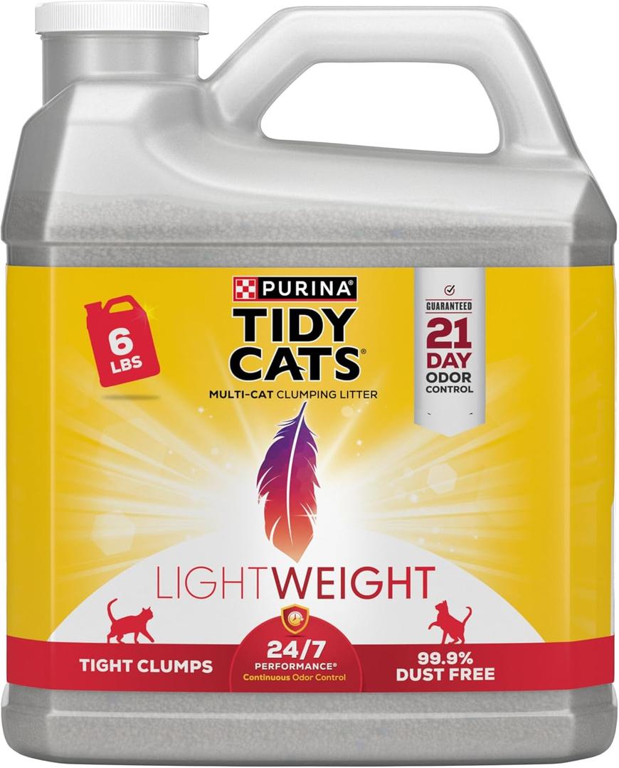 Purina Tidy Cats LightWeight, Low Dust, Clumping Cat Litter Odor Control 24/7 Performance Multi Cat Litter - 6 lb. Jug