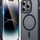 FNTCASE for iPhone 14 Pro Case: Matte Magnetic Phone Cases with Screen Protector Compatible with Magsafe Slim Anti Yellowing Rugged Shockproof Protective Translucent Cell Phone Cover (C-Black)