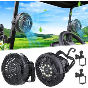 Roykaw Golf Cart Portable Rechargeable Fan Compatible with EZGO Club Car Yamaha, 10400mAh Battery Operated, 3-Gear Speed/LED Lantern, Cordless Fan with Remote/Handle/Hang Hook, USB & Type C Port