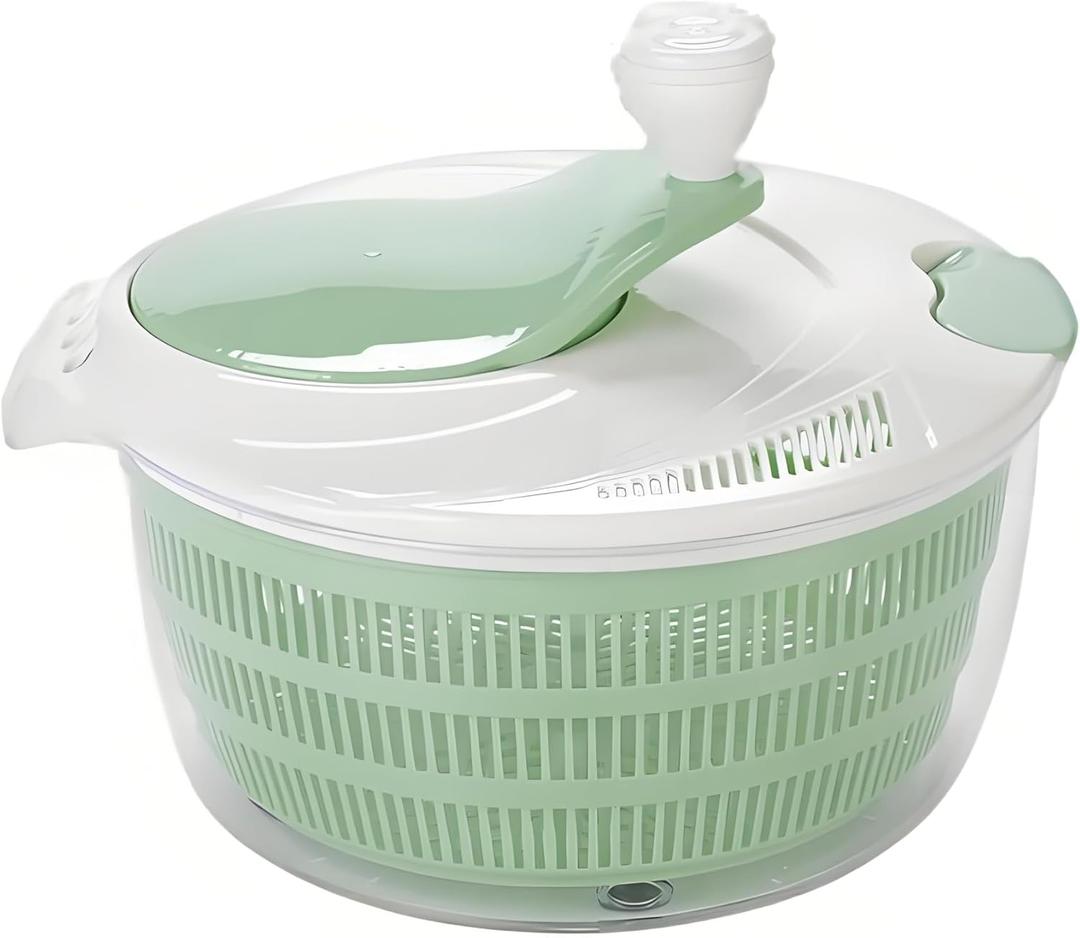 4.2L Salad Spinner, Efficient Lettuce Spinner with Dual Drainage Holes for Quick Drying - Green Salad dryer for Washing, Spinning, and Draining Greens, Fruits, and Vegetables