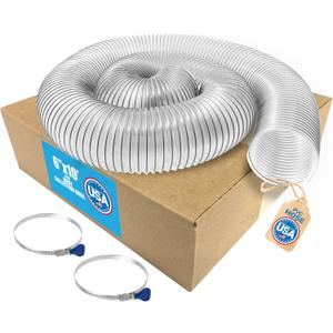Fulton Ultra-Flex Clear Vue Heavy Duty PVC Dust, Debris and Fume Collection Hose - Made in USA 6 inch PVC Hose w/Clamps - 6 inch diameter by 10 feet long