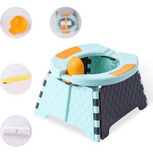 Travel Potty for Toddlers, Portable Potty Chair with Bag & 30 Pouches - Kids Toilet for Car, Camping, Indoor Outdoor - Splash-Proof Design, Easy Clean Training Seat (Blue)