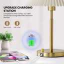 Bedside Table Lamp Set of 2: Dimmable Nightstand Bedside Lamps with USB A and C Ports, Modern Metal and Pleated Fabric Shade Gold Desk Lamp for Home Office Bedroom Living Room Reading