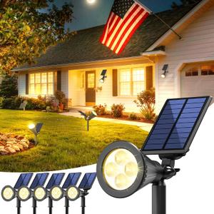 6 Pack Solar Lights Outdoor Waterproof IP65,Warm White,Super Bright LED,2 Lighting Modes,Solar Powered Yard Garden Solar Spot Lights for Flag Landscape Auto On/Off