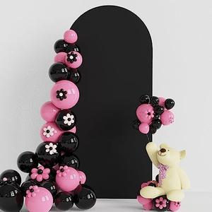 Putros Wedding Arch Cover 6FT Black Spandex Fitted Round Top Chiara Backdrop Stand Covers for Wedding Birthday Party Decoration