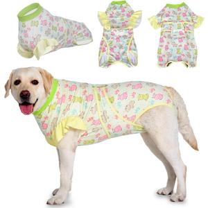 LovinPet Dog Recovery Suit - Medium Large - Professional Large Dog Recovery Suit Abdominal Wound Surgical Clothes Post-Operative Vest E-Collar Alternative Recovery,Hippo,Yellow,L