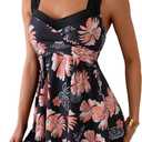 B2prity Tankini Swimsuits for Women Tummy Control Two Piece Modest Bathing Suits Floral Skirt Top with Boyshorts XL