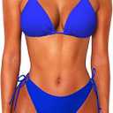 2 Piece Bikini Sets for Women Halter Triangle Bikini Tops Brazilian String Swimsuit Full Coverage Bottom Bathing Suit (Large,Blue)