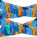 2 x 4 Packs Total 39 Ft Parade Floats for Trailer Car, Orange Blue Foil Fringe Garland Tinsel Blue Dog Themed Streamers Hanging Banner Table Skirts for Graduation Homecoming Birthday Dog Themed Party