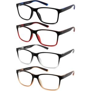 Reading Glasses for Men 4-Pack Stylish Computer Readers with Spring Hinges, Anti Glare/ Eye Strain Filter UV Ray Blue Light Blocking Two-Tone Reader Eyeglasses, +2.0 Magnification Strength