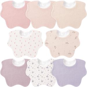 Bearmoss Baby Bibs for Drooling & Teething 8 Pack Muslin Cotton Soft Absorbent Adjustable Unisex Bibs Boys Girls 0-36 Months (Sweet Charm)